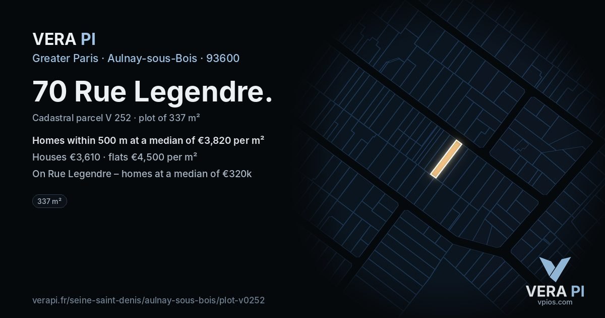 70 Rue Legendre, Aulnay-sous-Bois at night – the plot lit, the parcels around coloured by the prices near them