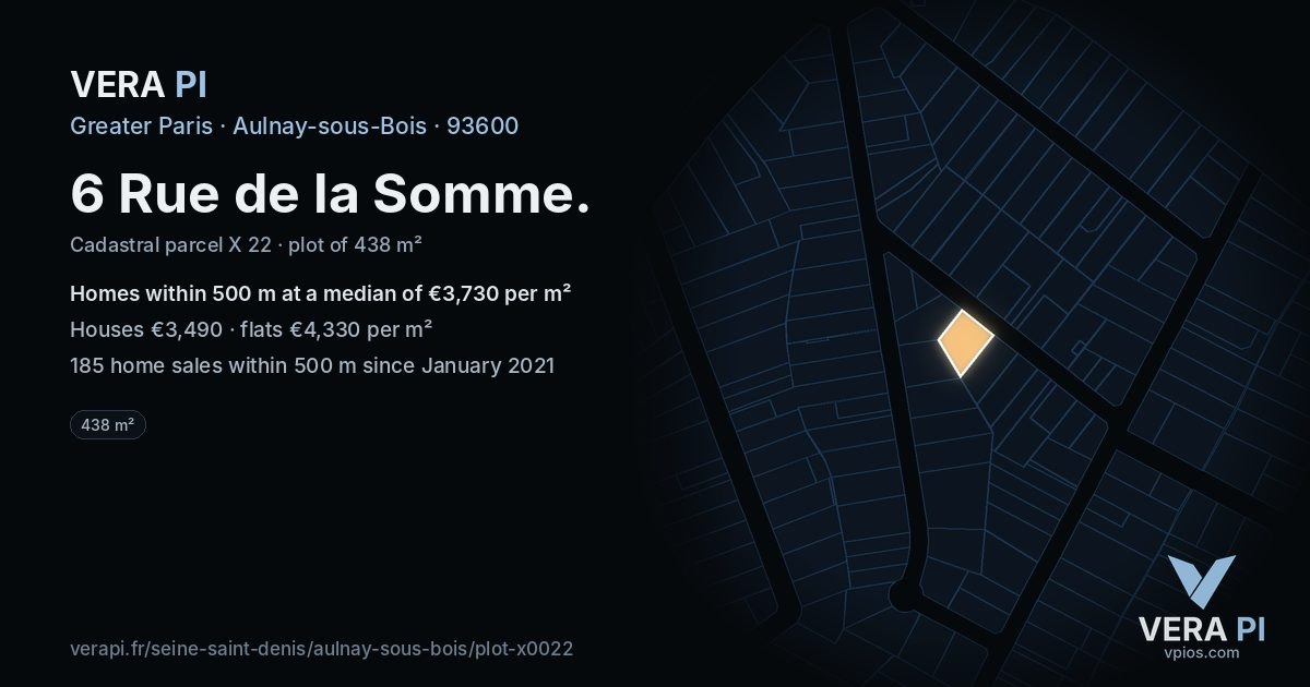 6 Rue de la Somme, Aulnay-sous-Bois at night – the plot lit, the parcels around coloured by the prices near them
