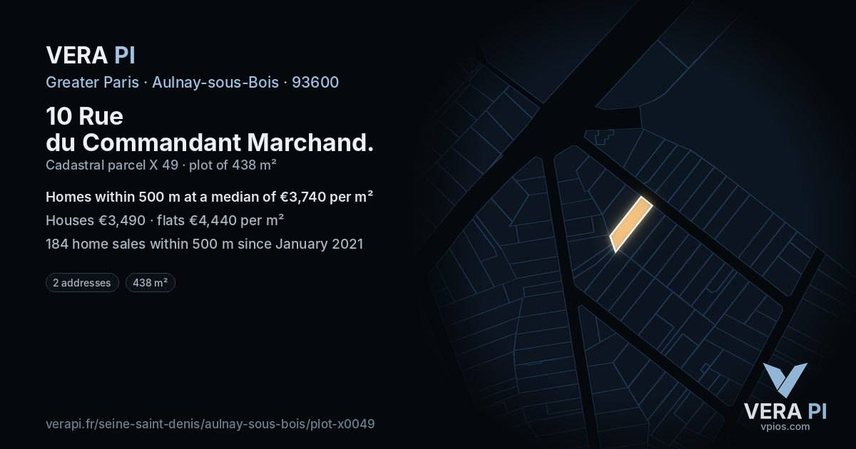 10 Rue du Commandant Marchand, Aulnay-sous-Bois at night – the plot lit, the parcels around coloured by the prices near them