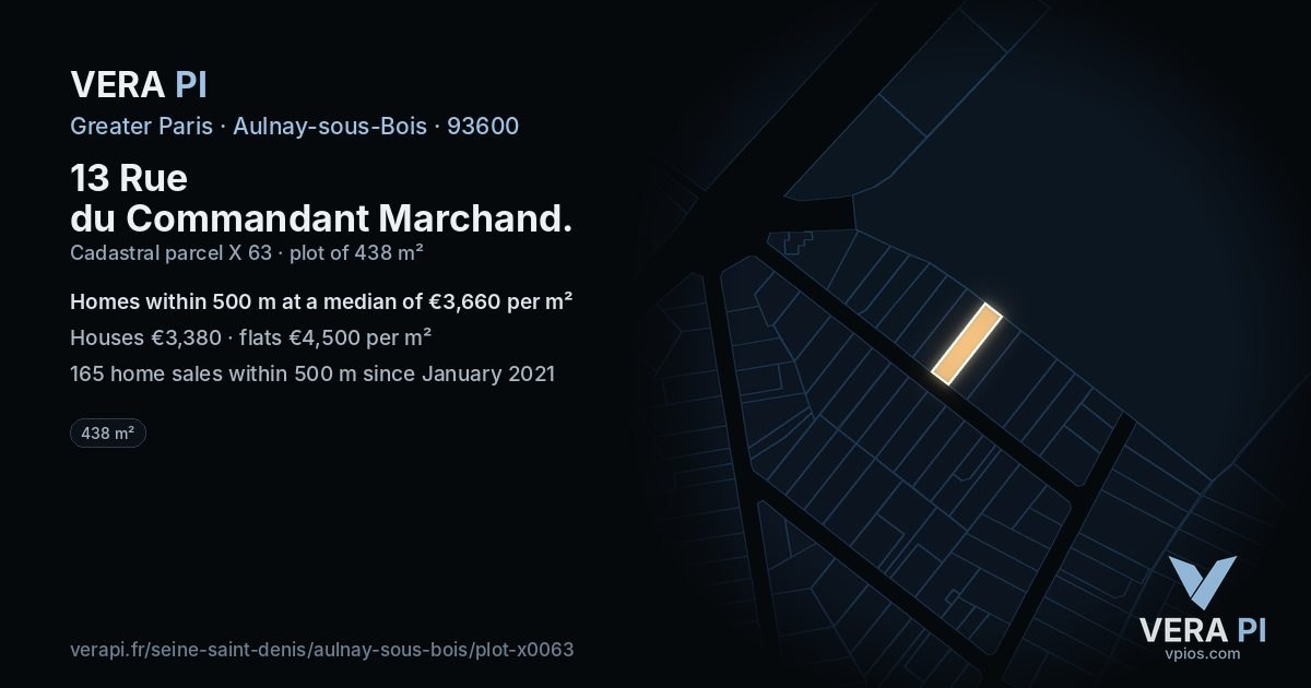 13 Rue du Commandant Marchand, Aulnay-sous-Bois at night – the plot lit, the parcels around coloured by the prices near them