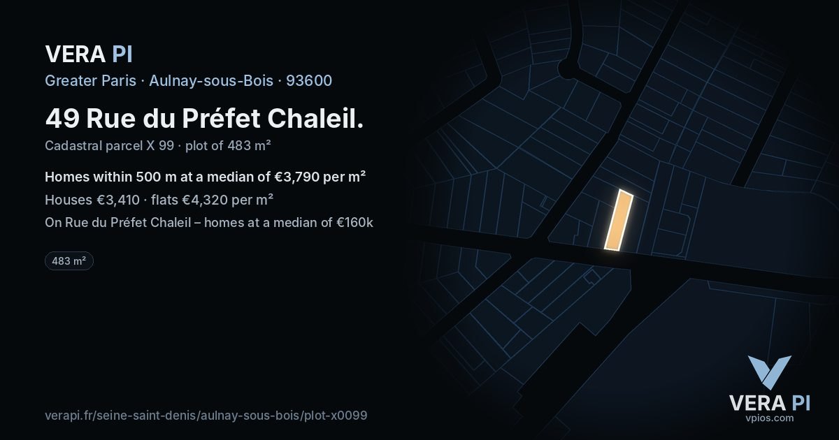49 Rue du Préfet Chaleil, Aulnay-sous-Bois at night – the plot lit, the parcels around coloured by the prices near them