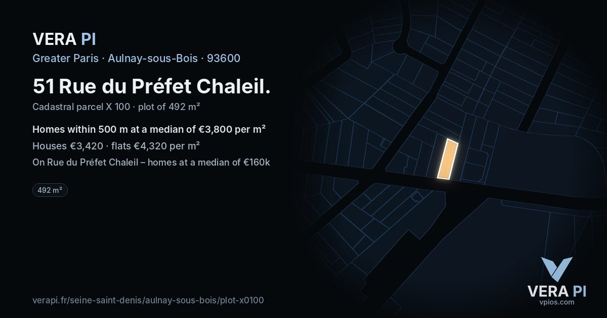 51 Rue du Préfet Chaleil, Aulnay-sous-Bois at night – the plot lit, the parcels around coloured by the prices near them