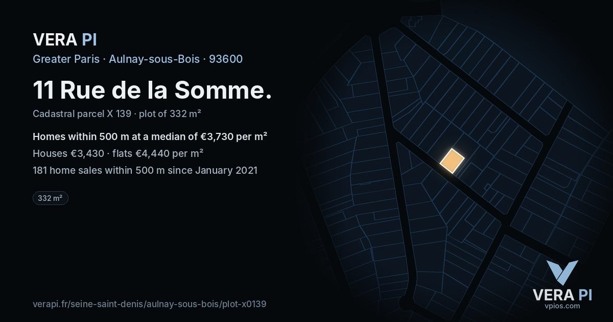 11 Rue de la Somme, Aulnay-sous-Bois at night – the plot lit, the parcels around coloured by the prices near them