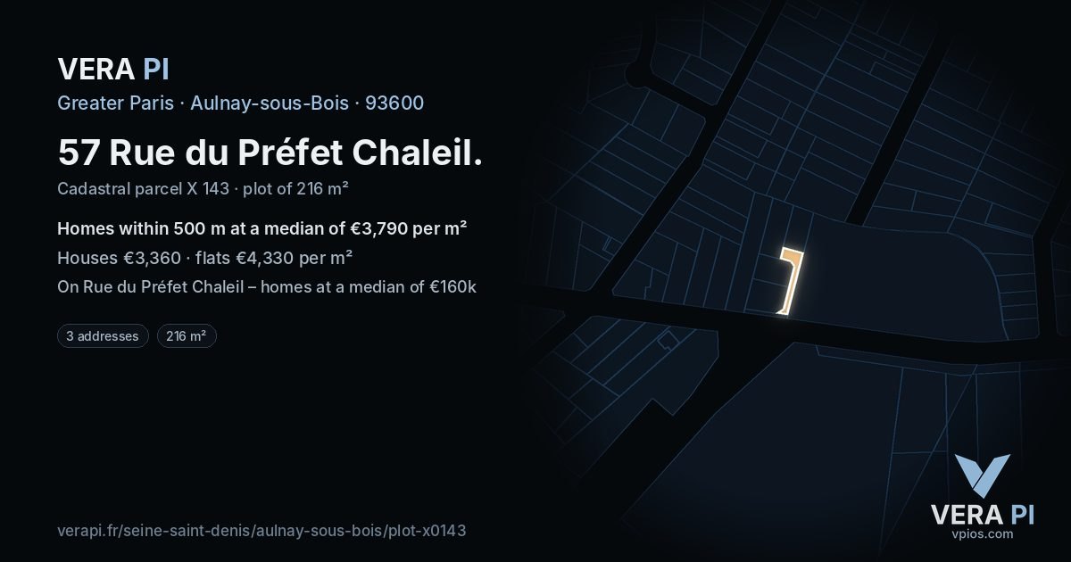 57 Rue du Préfet Chaleil, Aulnay-sous-Bois at night – the plot lit, the parcels around coloured by the prices near them