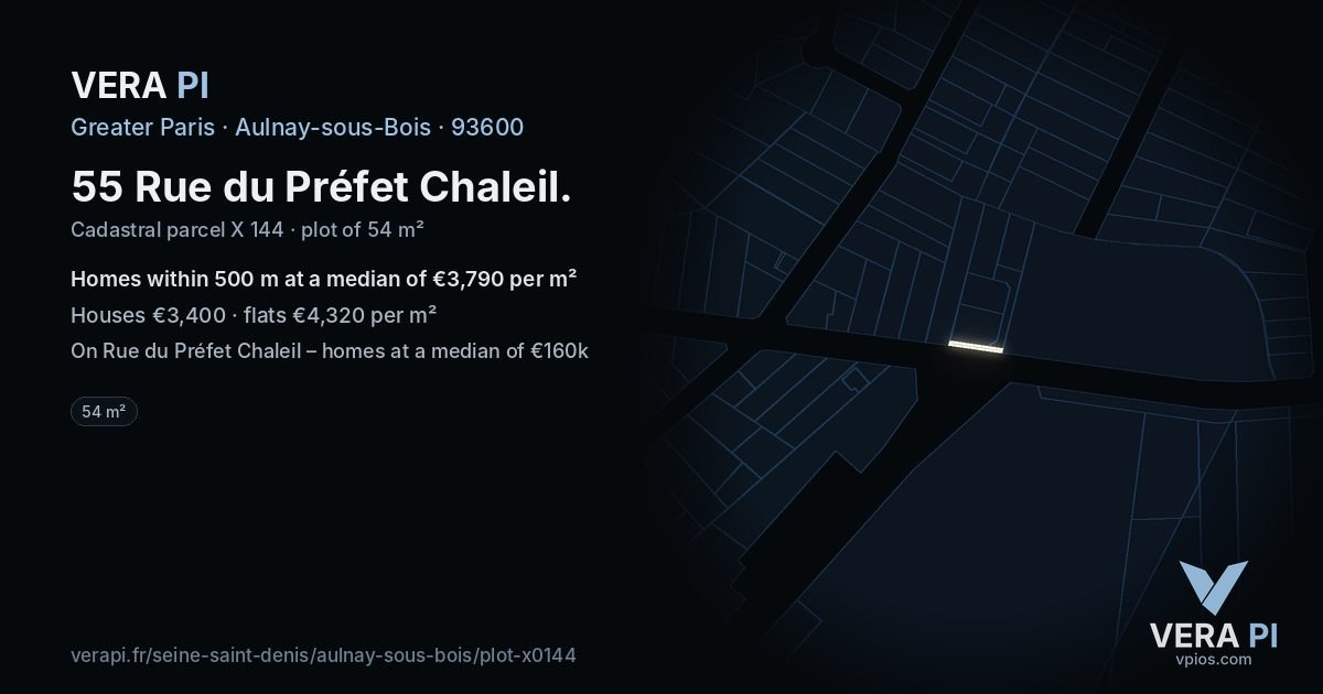 55 Rue du Préfet Chaleil, Aulnay-sous-Bois at night – the plot lit, the parcels around coloured by the prices near them