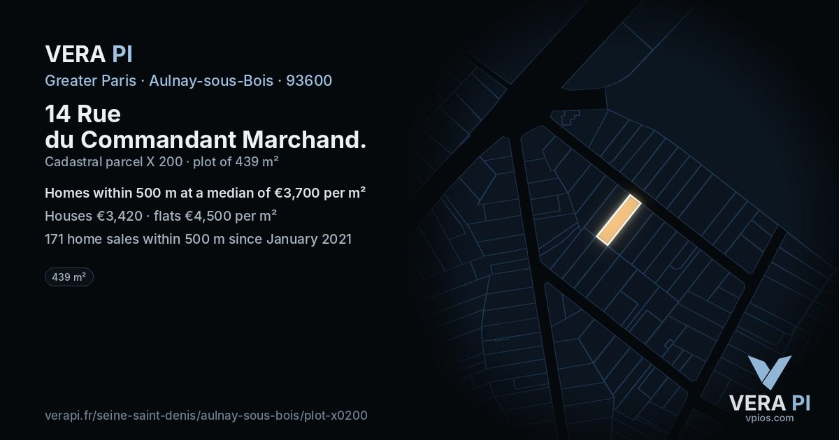 14 Rue du Commandant Marchand, Aulnay-sous-Bois at night – the plot lit, the parcels around coloured by the prices near them