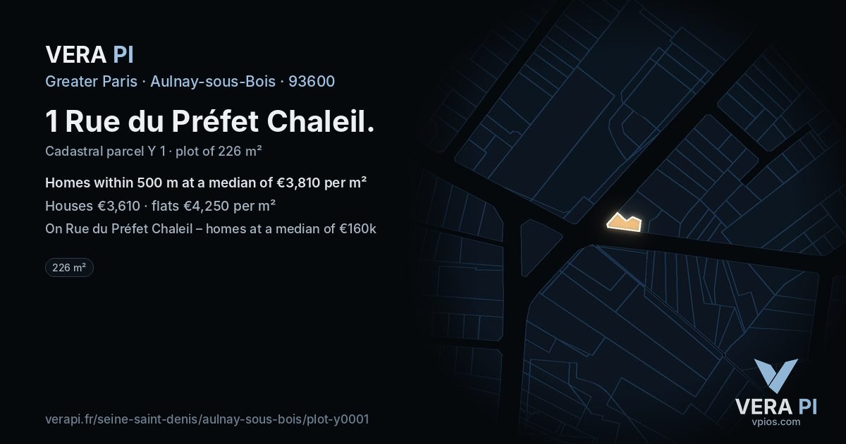 1 Rue du Préfet Chaleil, Aulnay-sous-Bois at night – the plot lit, the parcels around coloured by the prices near them