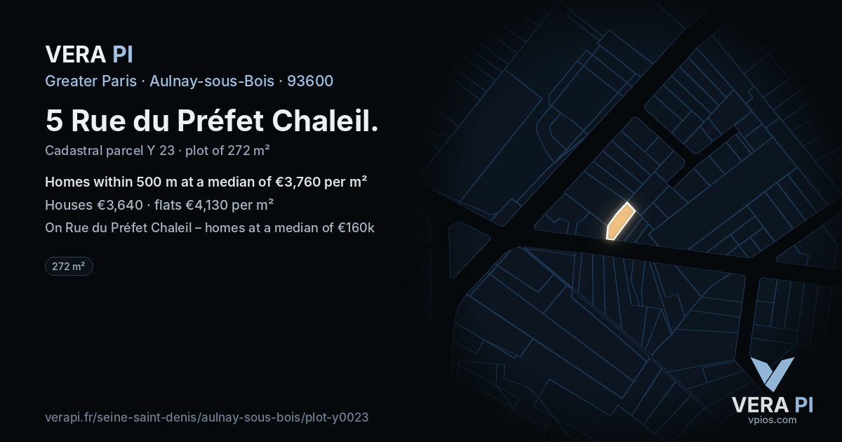 5 Rue du Préfet Chaleil, Aulnay-sous-Bois at night – the plot lit, the parcels around coloured by the prices near them