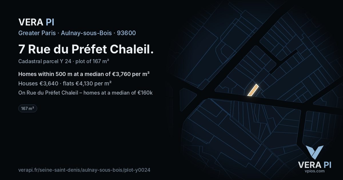 7 Rue du Préfet Chaleil, Aulnay-sous-Bois at night – the plot lit, the parcels around coloured by the prices near them