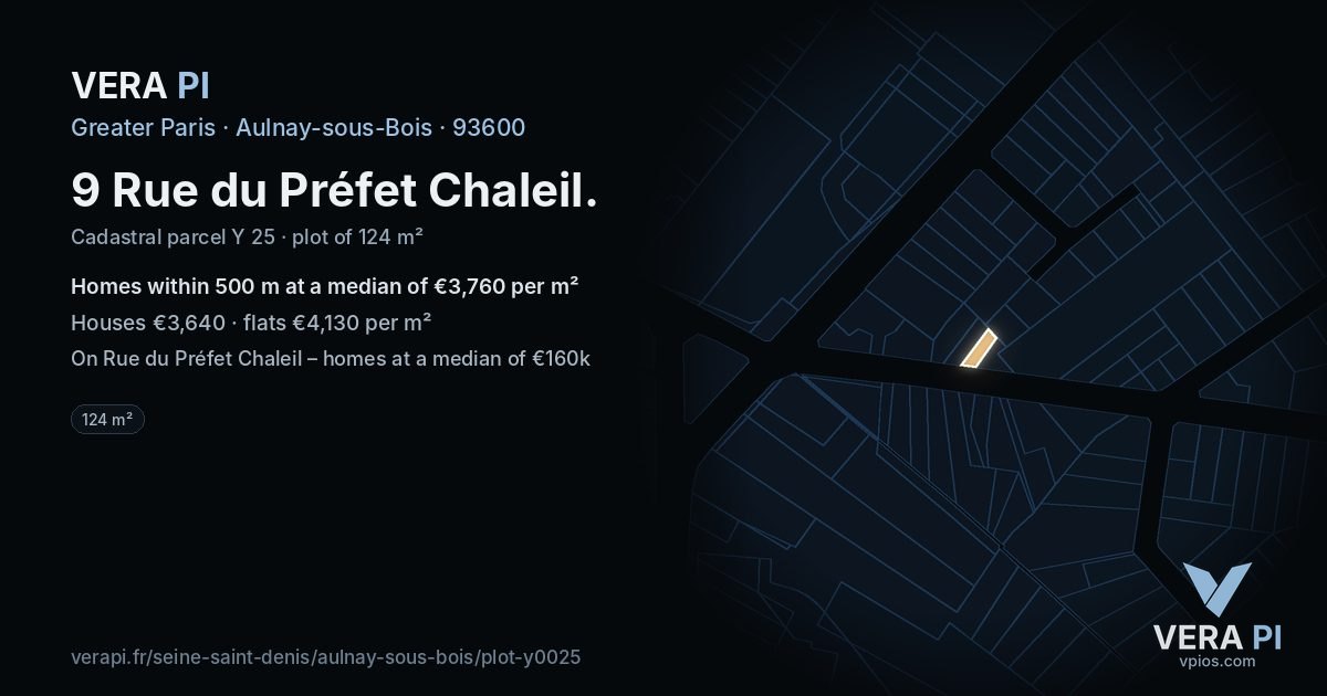 9 Rue du Préfet Chaleil, Aulnay-sous-Bois at night – the plot lit, the parcels around coloured by the prices near them