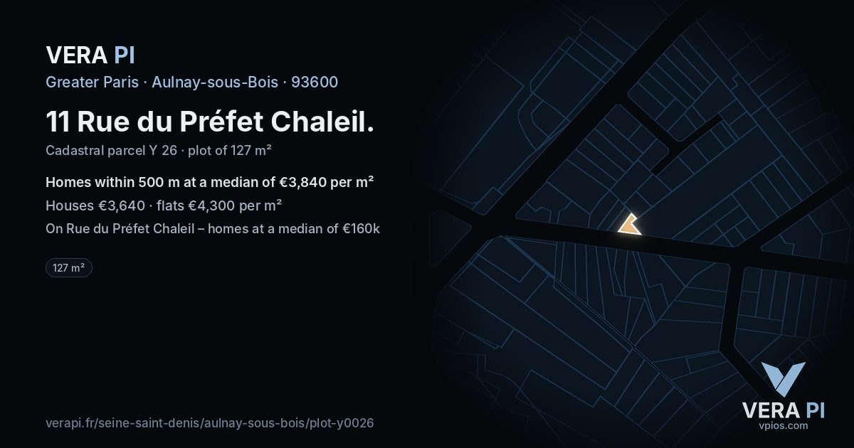 11 Rue du Préfet Chaleil, Aulnay-sous-Bois at night – the plot lit, the parcels around coloured by the prices near them