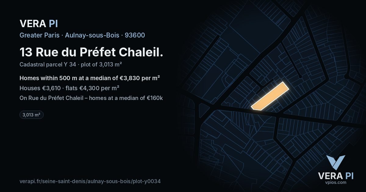 13 Rue du Préfet Chaleil, Aulnay-sous-Bois at night – the plot lit, the parcels around coloured by the prices near them