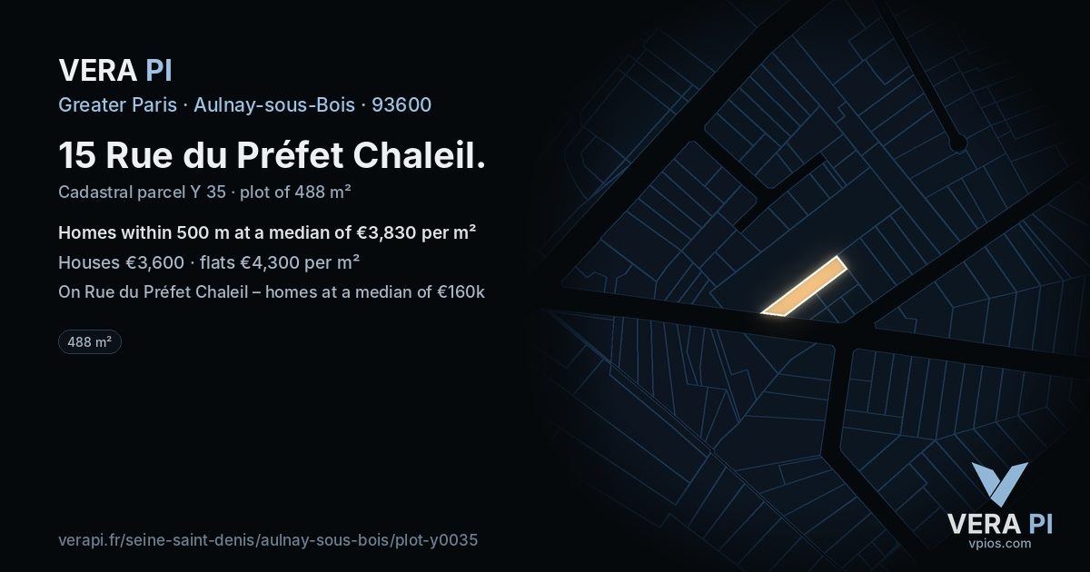 15 Rue du Préfet Chaleil, Aulnay-sous-Bois at night – the plot lit, the parcels around coloured by the prices near them