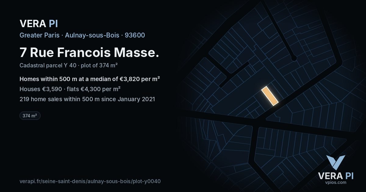 7 Rue Francois Masse, Aulnay-sous-Bois at night – the plot lit, the parcels around coloured by the prices near them