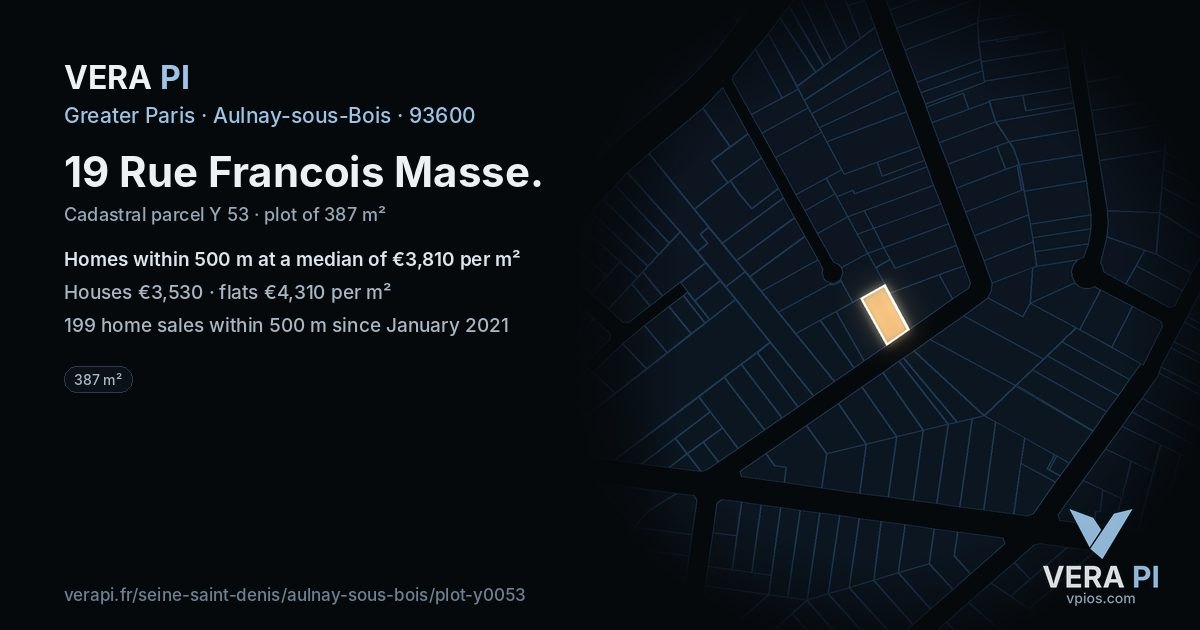 19 Rue Francois Masse, Aulnay-sous-Bois at night – the plot lit, the parcels around coloured by the prices near them