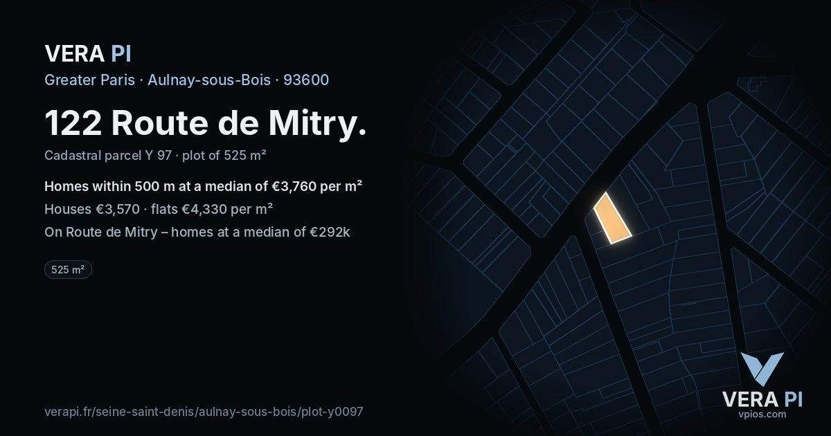 122 Route de Mitry, Aulnay-sous-Bois at night – the plot lit, the parcels around coloured by the prices near them