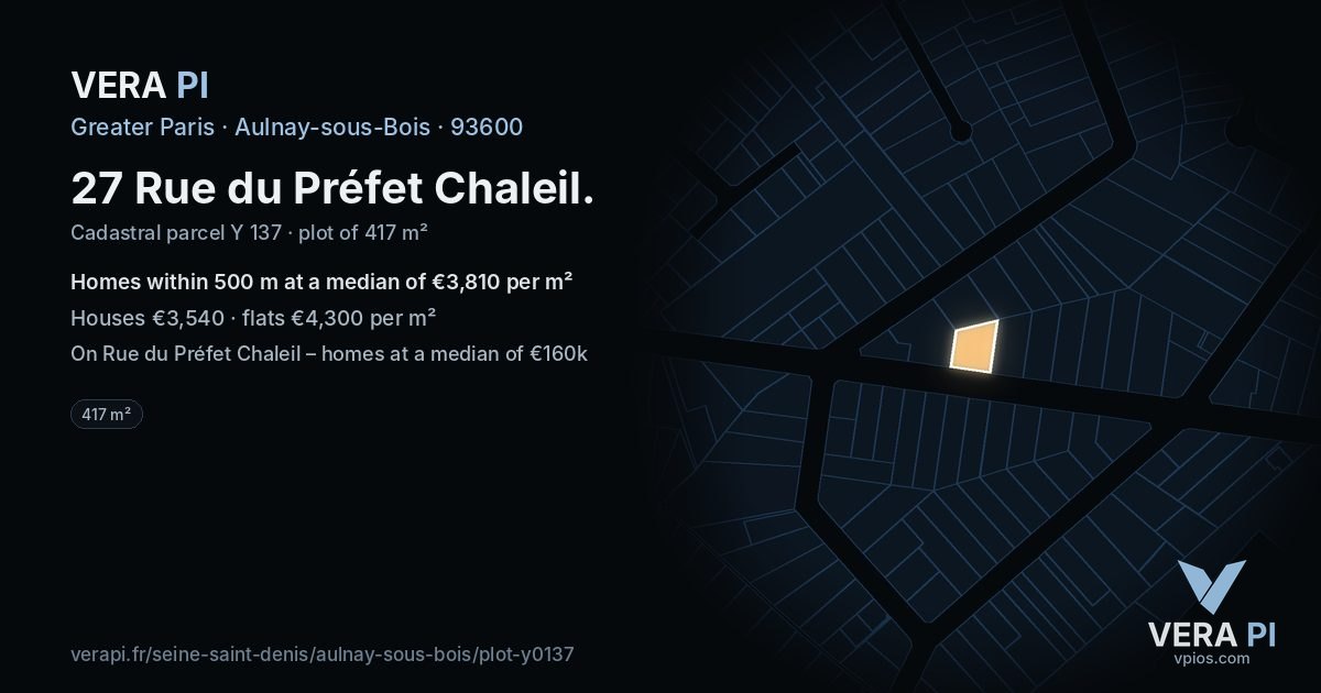 27 Rue du Préfet Chaleil, Aulnay-sous-Bois at night – the plot lit, the parcels around coloured by the prices near them