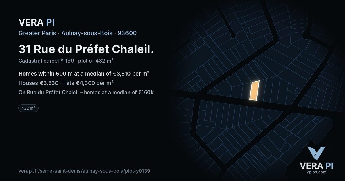 31 Rue du Préfet Chaleil, Aulnay-sous-Bois at night – the plot lit, the parcels around coloured by the prices near them