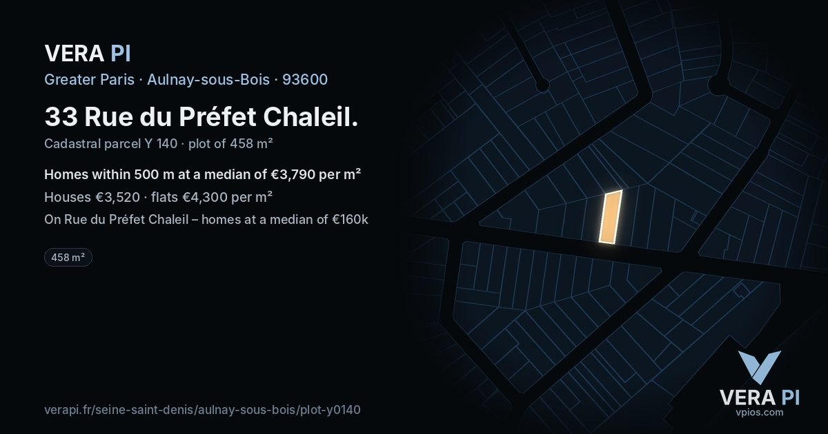 33 Rue du Préfet Chaleil, Aulnay-sous-Bois at night – the plot lit, the parcels around coloured by the prices near them