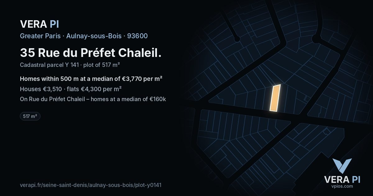 35 Rue du Préfet Chaleil, Aulnay-sous-Bois at night – the plot lit, the parcels around coloured by the prices near them