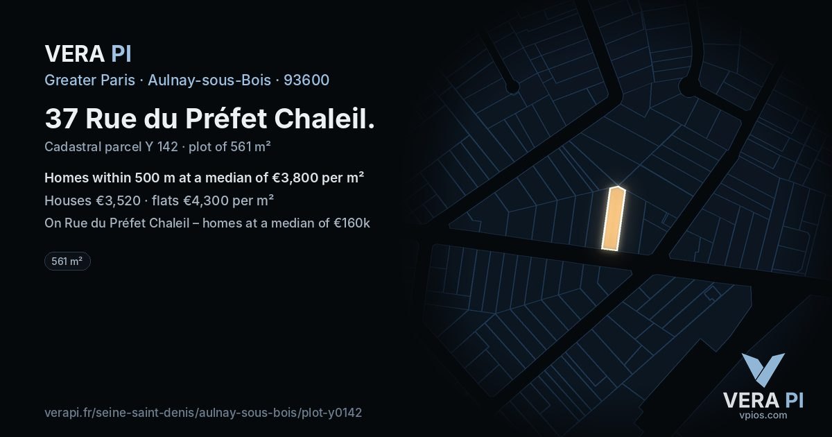 37 Rue du Préfet Chaleil, Aulnay-sous-Bois at night – the plot lit, the parcels around coloured by the prices near them