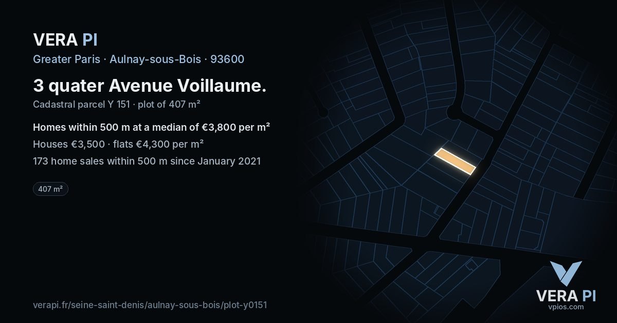 3 quater Avenue Voillaume, Aulnay-sous-Bois at night – the plot lit, the parcels around coloured by the prices near them