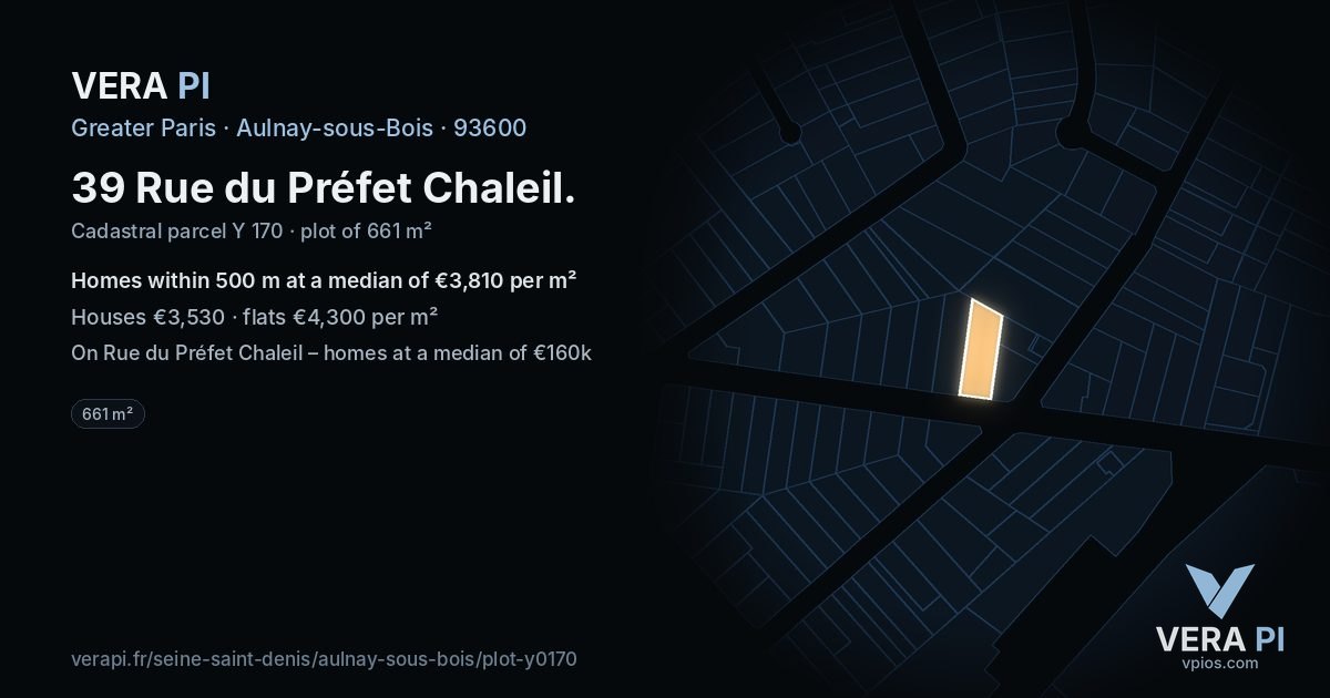 39 Rue du Préfet Chaleil, Aulnay-sous-Bois at night – the plot lit, the parcels around coloured by the prices near them
