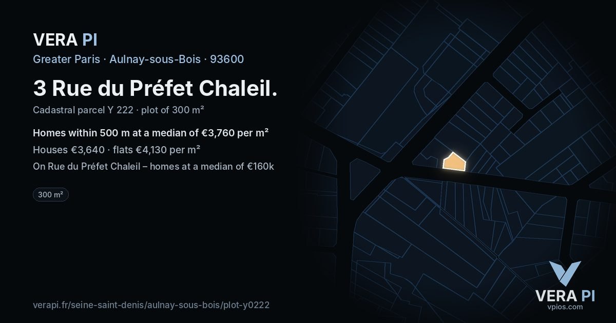 3 Rue du Préfet Chaleil, Aulnay-sous-Bois at night – the plot lit, the parcels around coloured by the prices near them