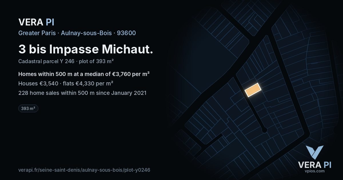 3 bis Impasse Michaut, Aulnay-sous-Bois at night – the plot lit, the parcels around coloured by the prices near them