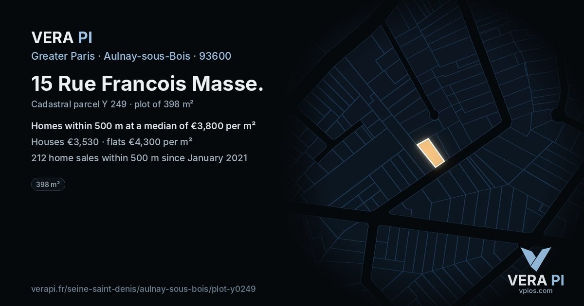15 Rue Francois Masse, Aulnay-sous-Bois at night – the plot lit, the parcels around coloured by the prices near them