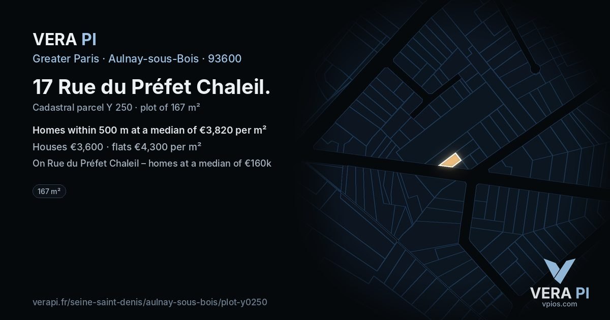 17 Rue du Préfet Chaleil, Aulnay-sous-Bois at night – the plot lit, the parcels around coloured by the prices near them