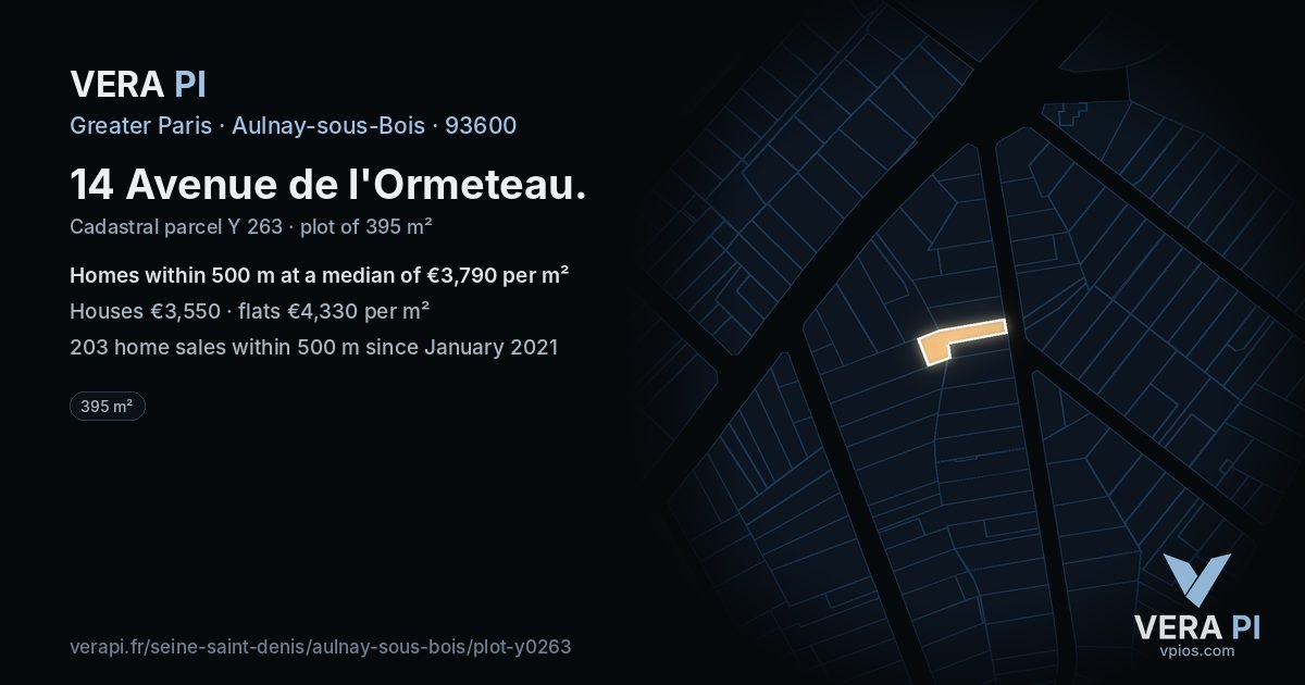 14 Avenue de l'Ormeteau, Aulnay-sous-Bois at night – the plot lit, the parcels around coloured by the prices near them