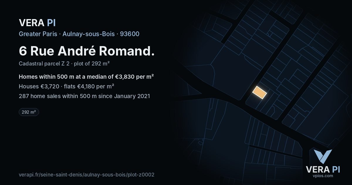 6 Rue André Romand, Aulnay-sous-Bois at night – the plot lit, the parcels around coloured by the prices near them