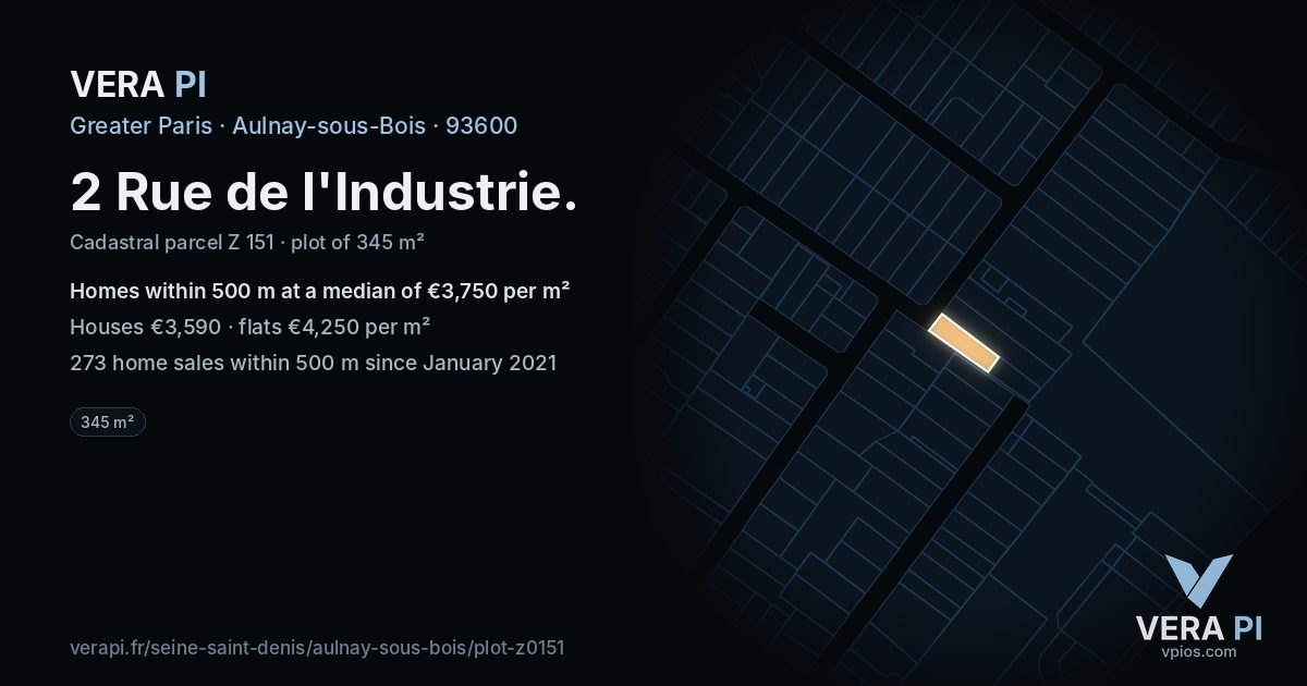 2 Rue de l'Industrie, Aulnay-sous-Bois at night – the plot lit, the parcels around coloured by the prices near them