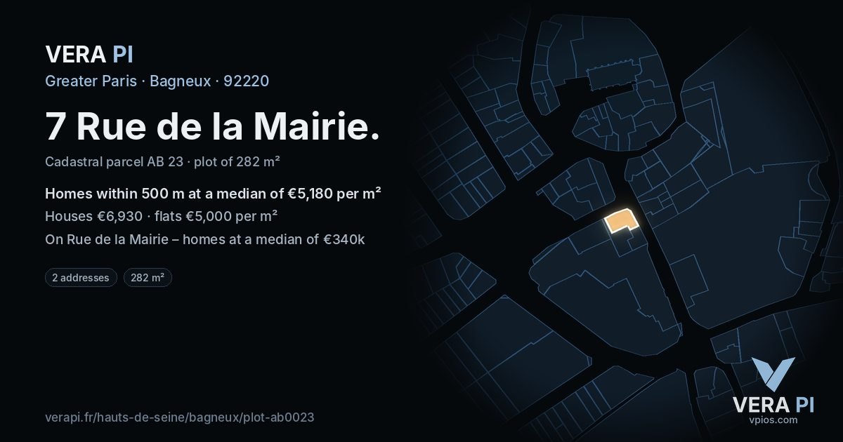 7 Rue de la Mairie, Bagneux at night – the plot lit, the parcels around coloured by the prices near them
