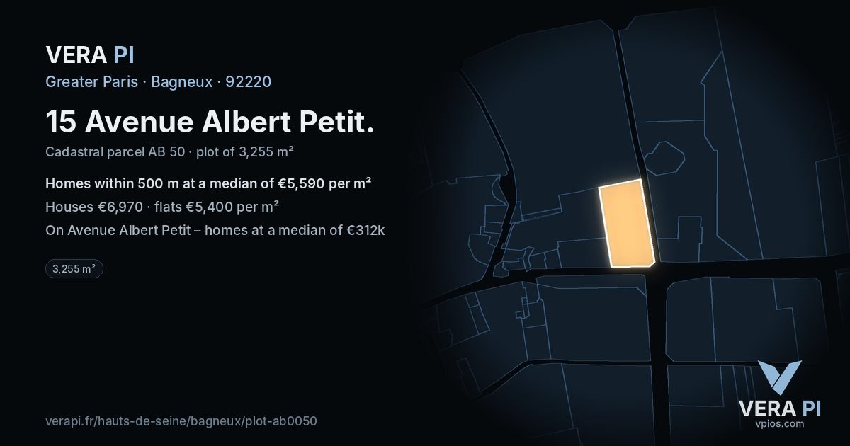15 Avenue Albert Petit, Bagneux at night – the plot lit, the parcels around coloured by the prices near them