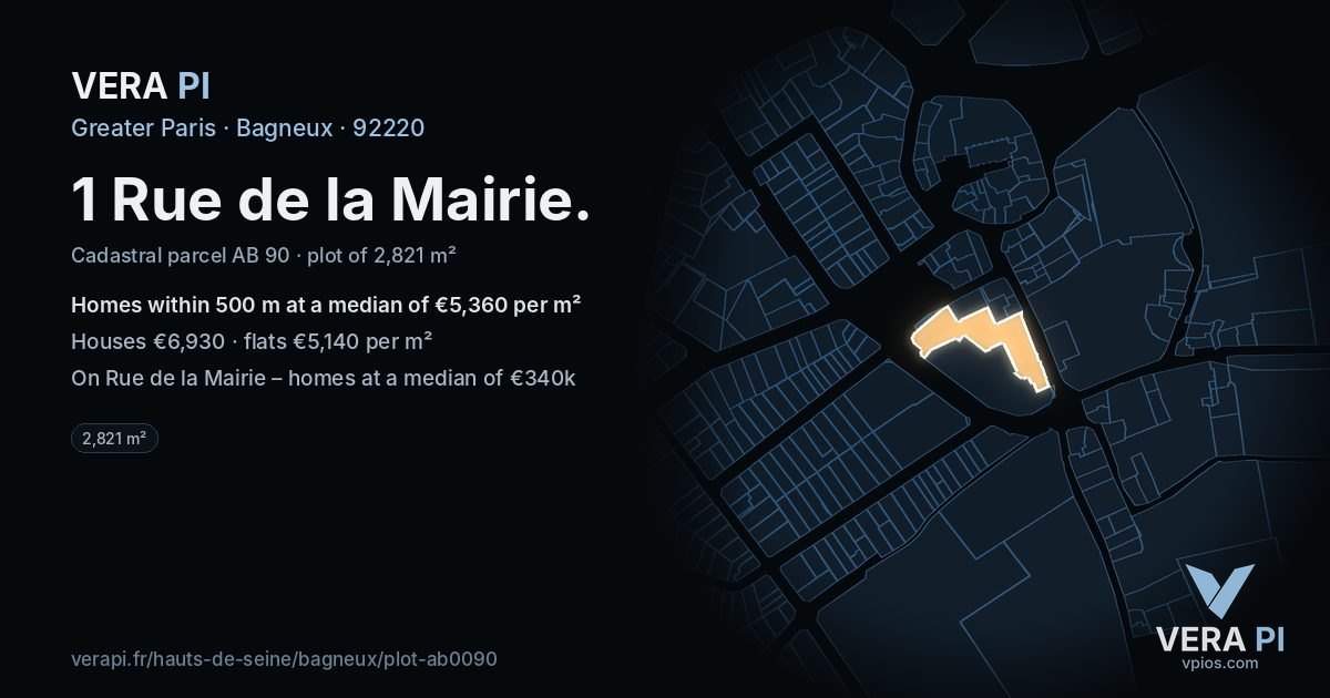 1 Rue de la Mairie, Bagneux at night – the plot lit, the parcels around coloured by the prices near them