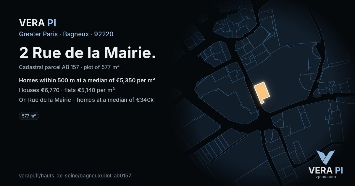 2 Rue de la Mairie, Bagneux at night – the plot lit, the parcels around coloured by the prices near them
