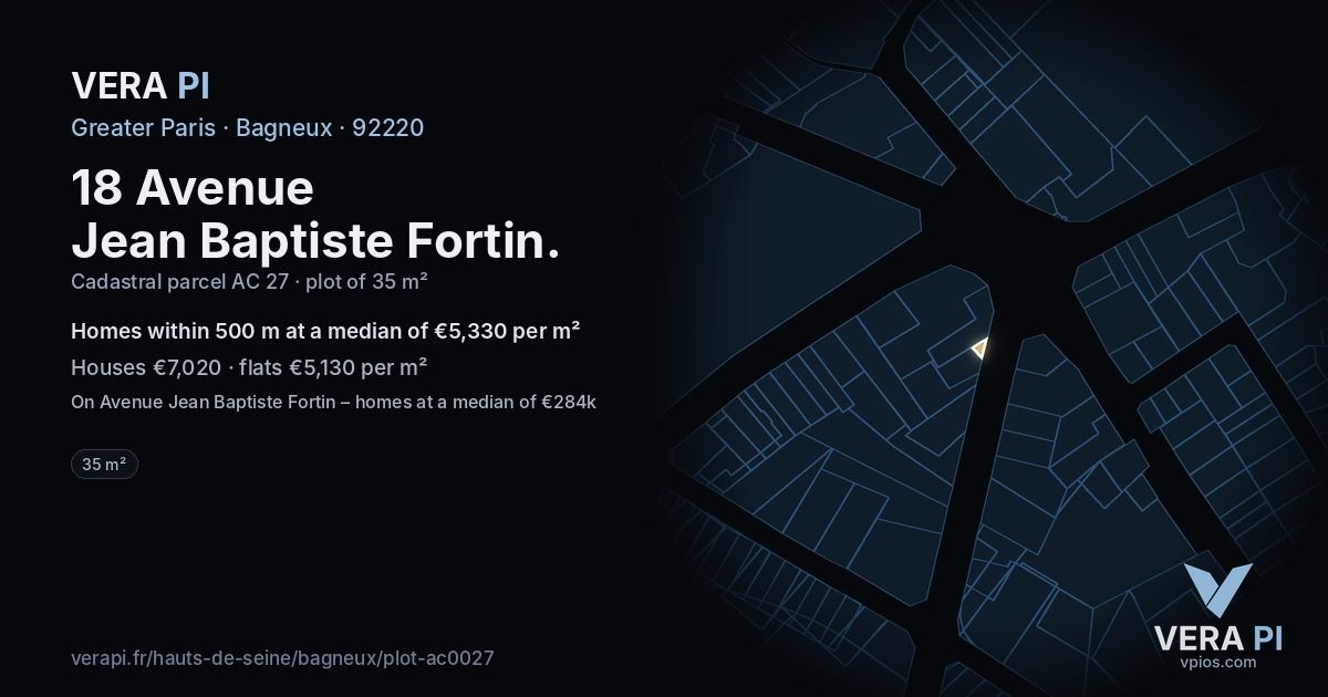 18 Avenue Jean Baptiste Fortin, Bagneux at night – the plot lit, the parcels around coloured by the prices near them