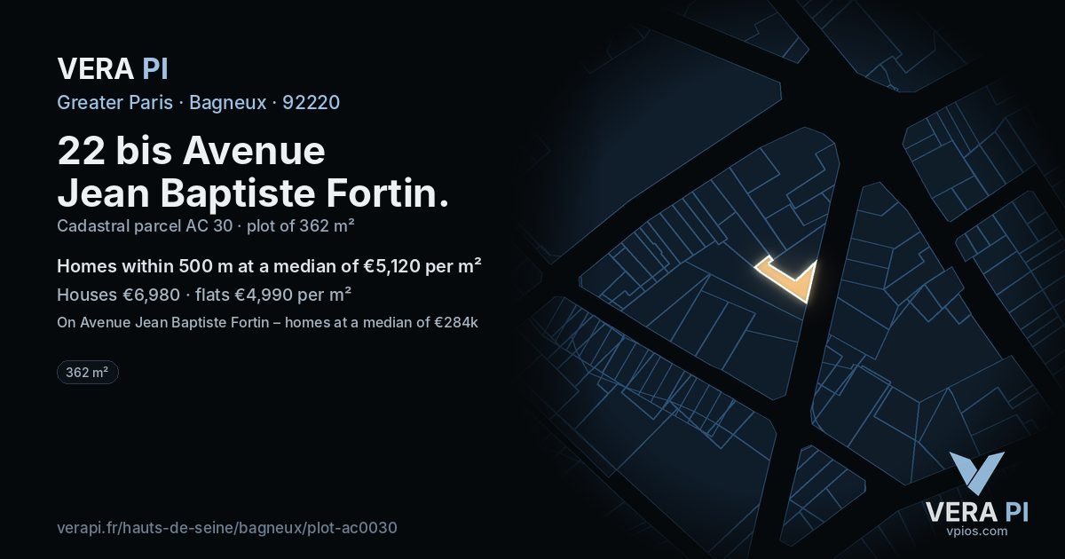 22 bis Avenue Jean Baptiste Fortin, Bagneux at night – the plot lit, the parcels around coloured by the prices near them