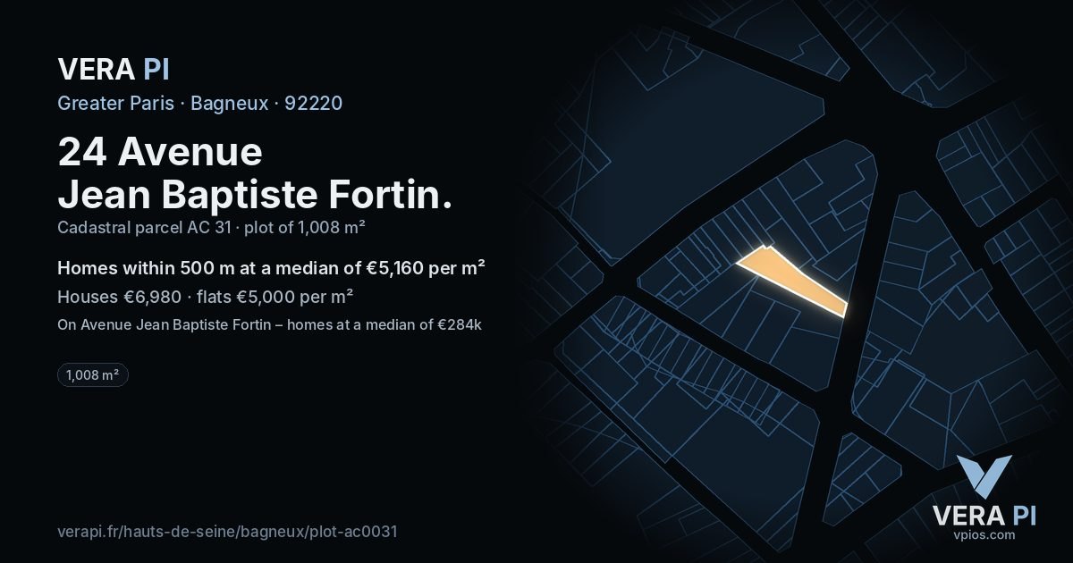24 Avenue Jean Baptiste Fortin, Bagneux at night – the plot lit, the parcels around coloured by the prices near them