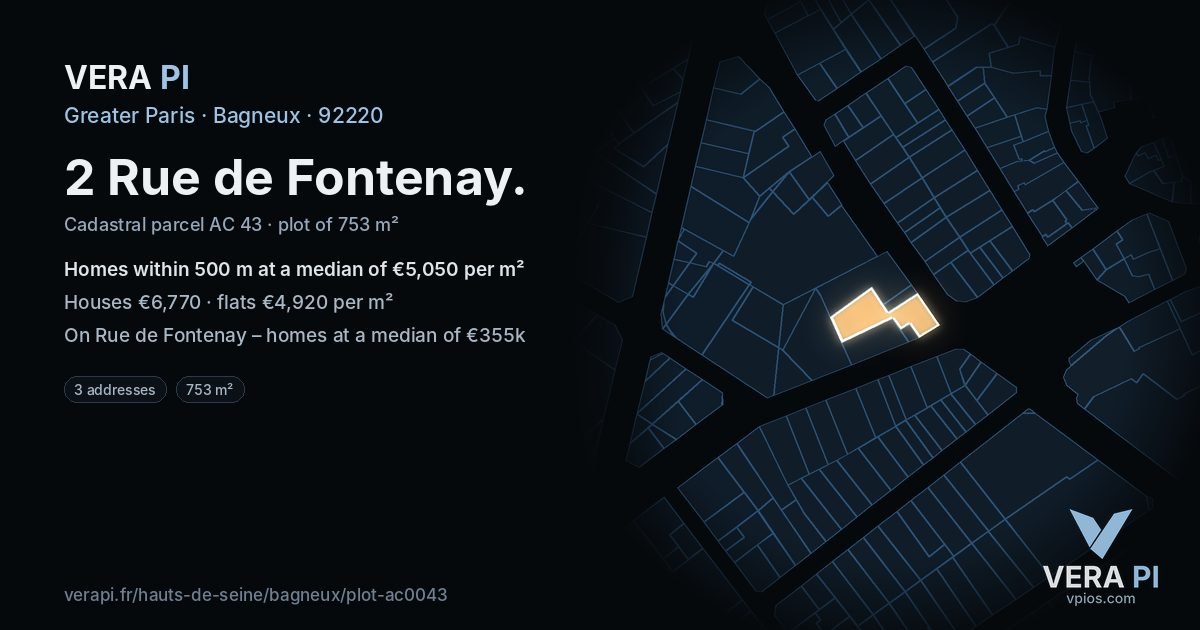 2 Rue de Fontenay, Bagneux at night – the plot lit, the parcels around coloured by the prices near them