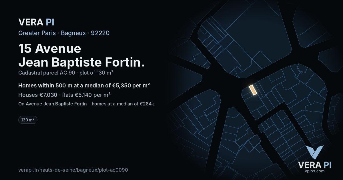 15 Avenue Jean Baptiste Fortin, Bagneux at night – the plot lit, the parcels around coloured by the prices near them