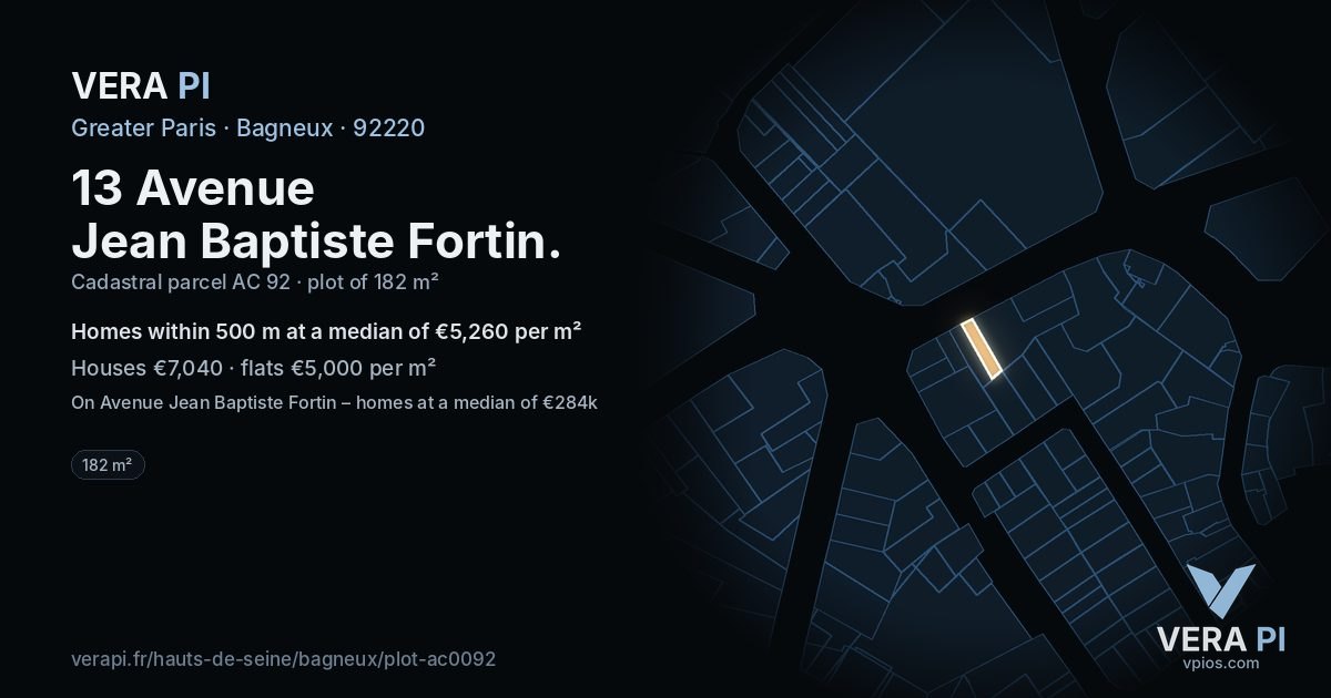 13 Avenue Jean Baptiste Fortin, Bagneux at night – the plot lit, the parcels around coloured by the prices near them