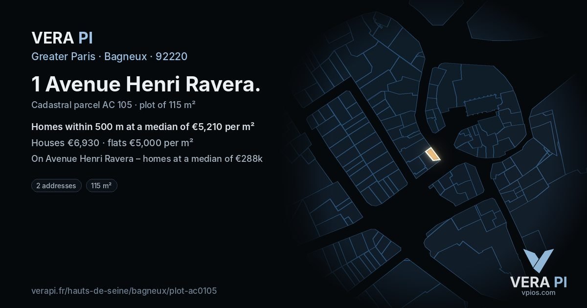 1 Avenue Henri Ravera, Bagneux at night – the plot lit, the parcels around coloured by the prices near them
