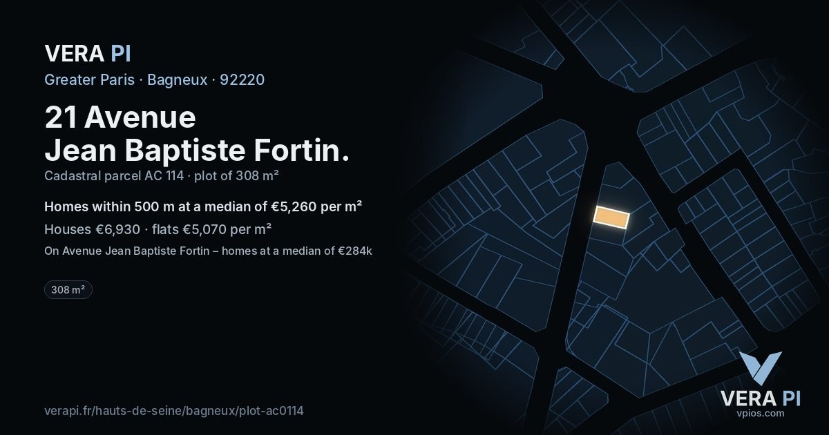 21 Avenue Jean Baptiste Fortin, Bagneux at night – the plot lit, the parcels around coloured by the prices near them