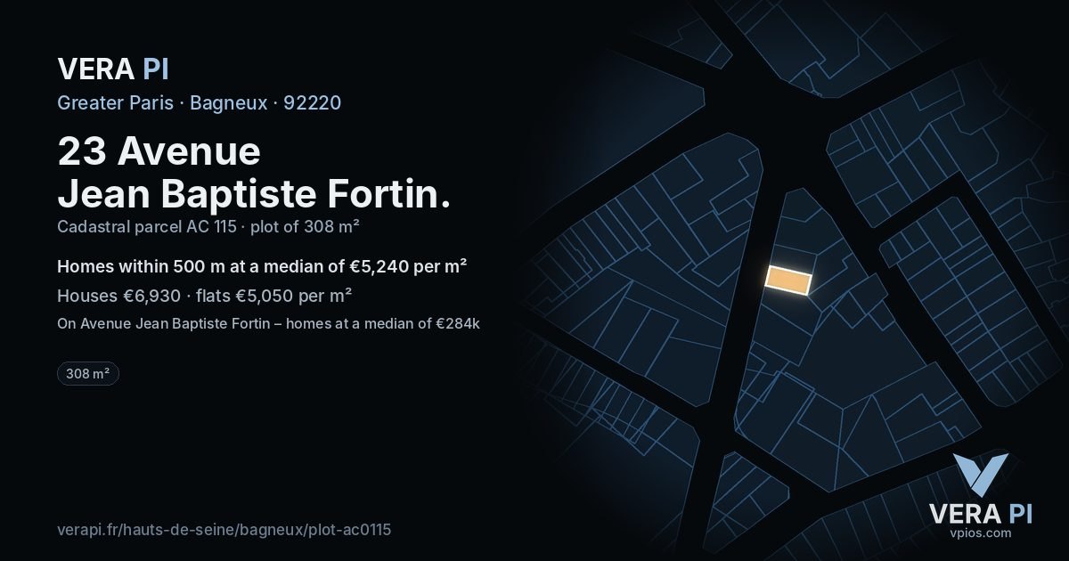 23 Avenue Jean Baptiste Fortin, Bagneux at night – the plot lit, the parcels around coloured by the prices near them