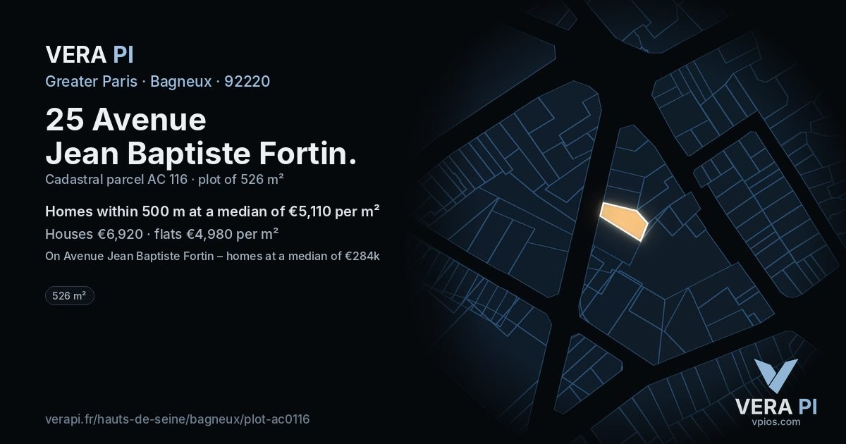 25 Avenue Jean Baptiste Fortin, Bagneux at night – the plot lit, the parcels around coloured by the prices near them
