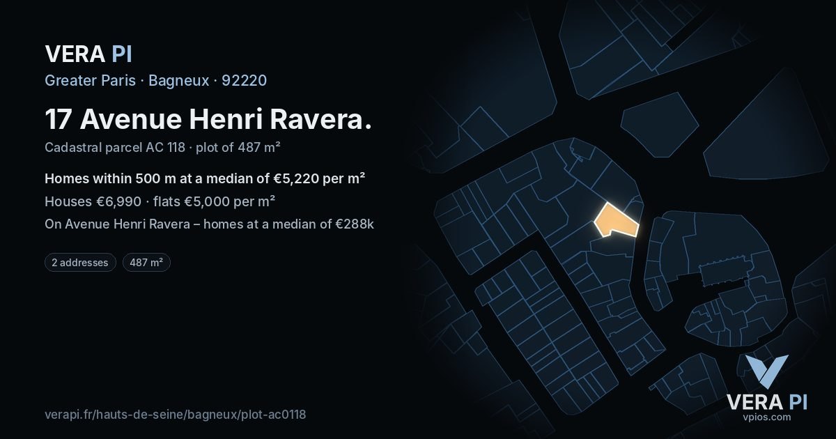 17 Avenue Henri Ravera, Bagneux at night – the plot lit, the parcels around coloured by the prices near them