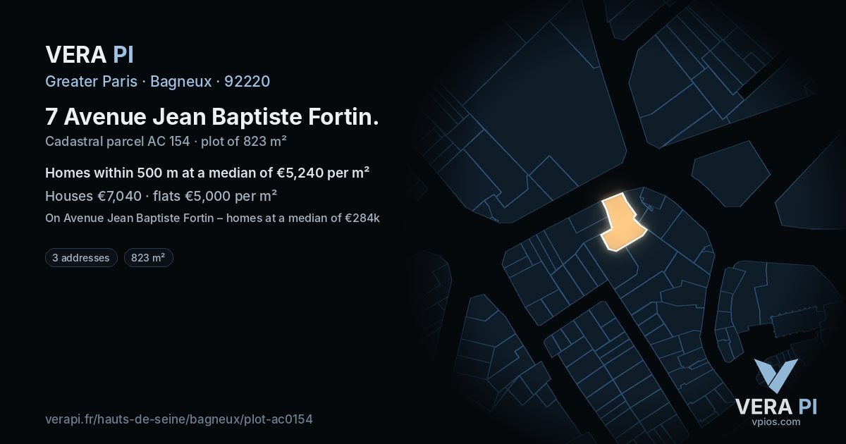7 Avenue Jean Baptiste Fortin, Bagneux at night – the plot lit, the parcels around coloured by the prices near them